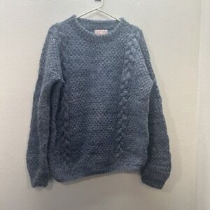 VINTAGE Hand Knit Ecuadorian Folk 100% Wool Cable Knit Chunky Sweater L/XL